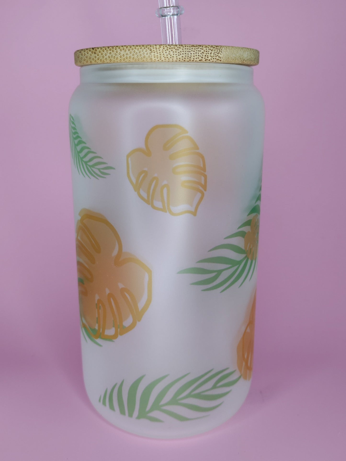 Banana Leaf Frosted Glass Can