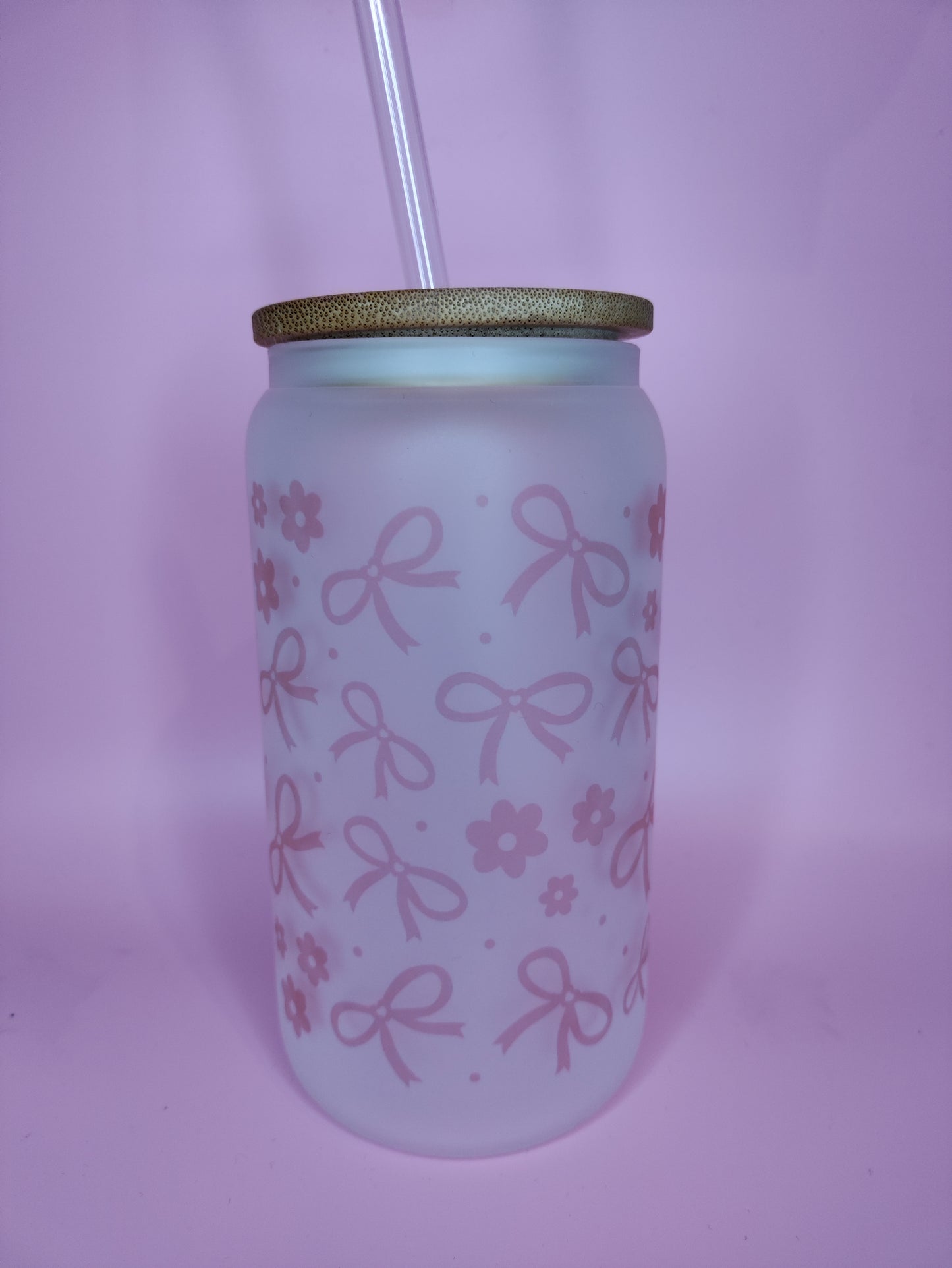 Pink Bows and Flowers Glass Can