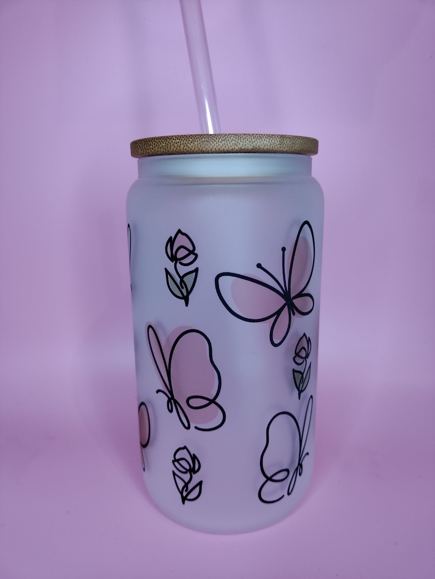 Butterfly Rose Glass Can
