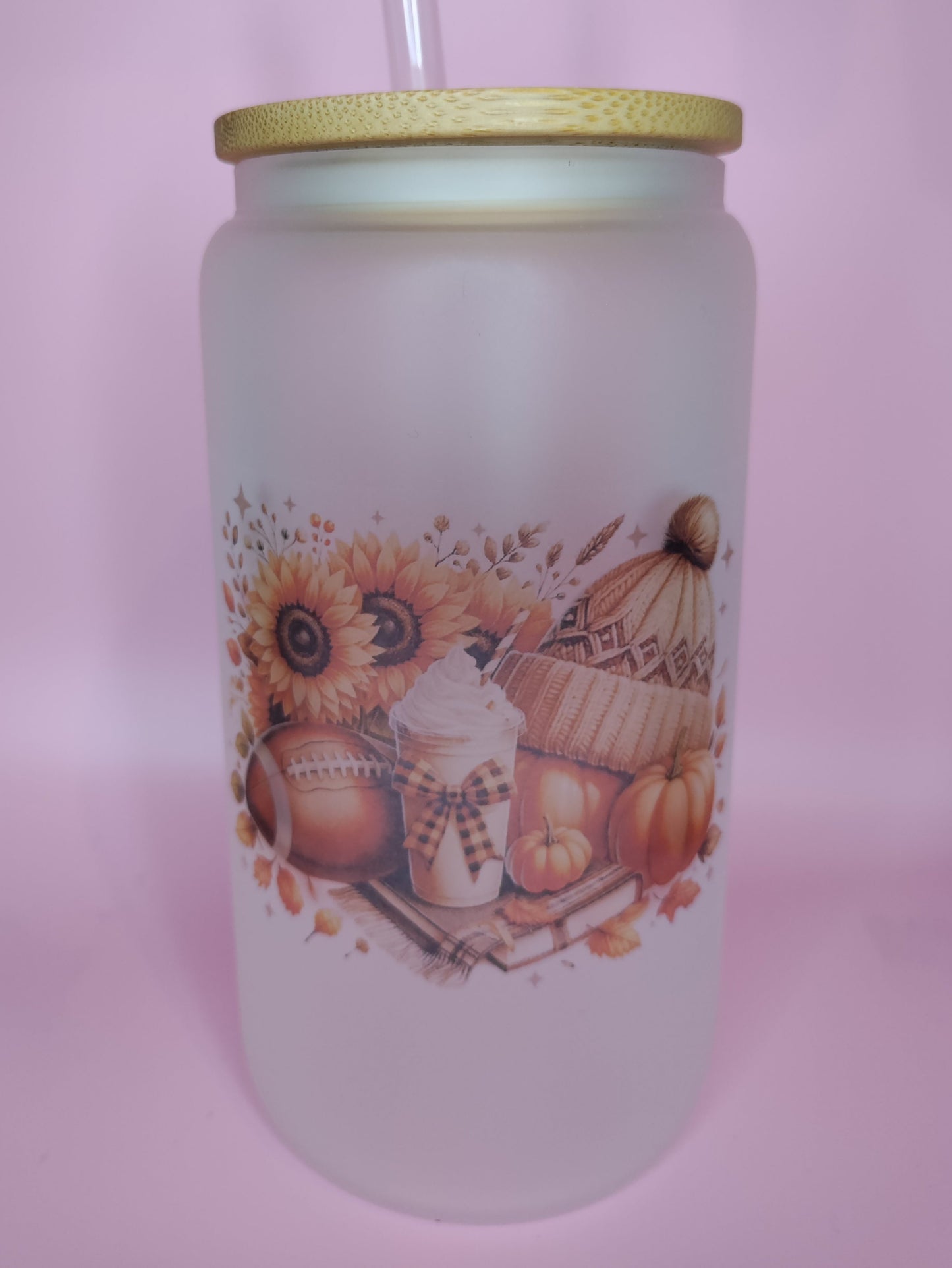 Autumn Theme Glass Can