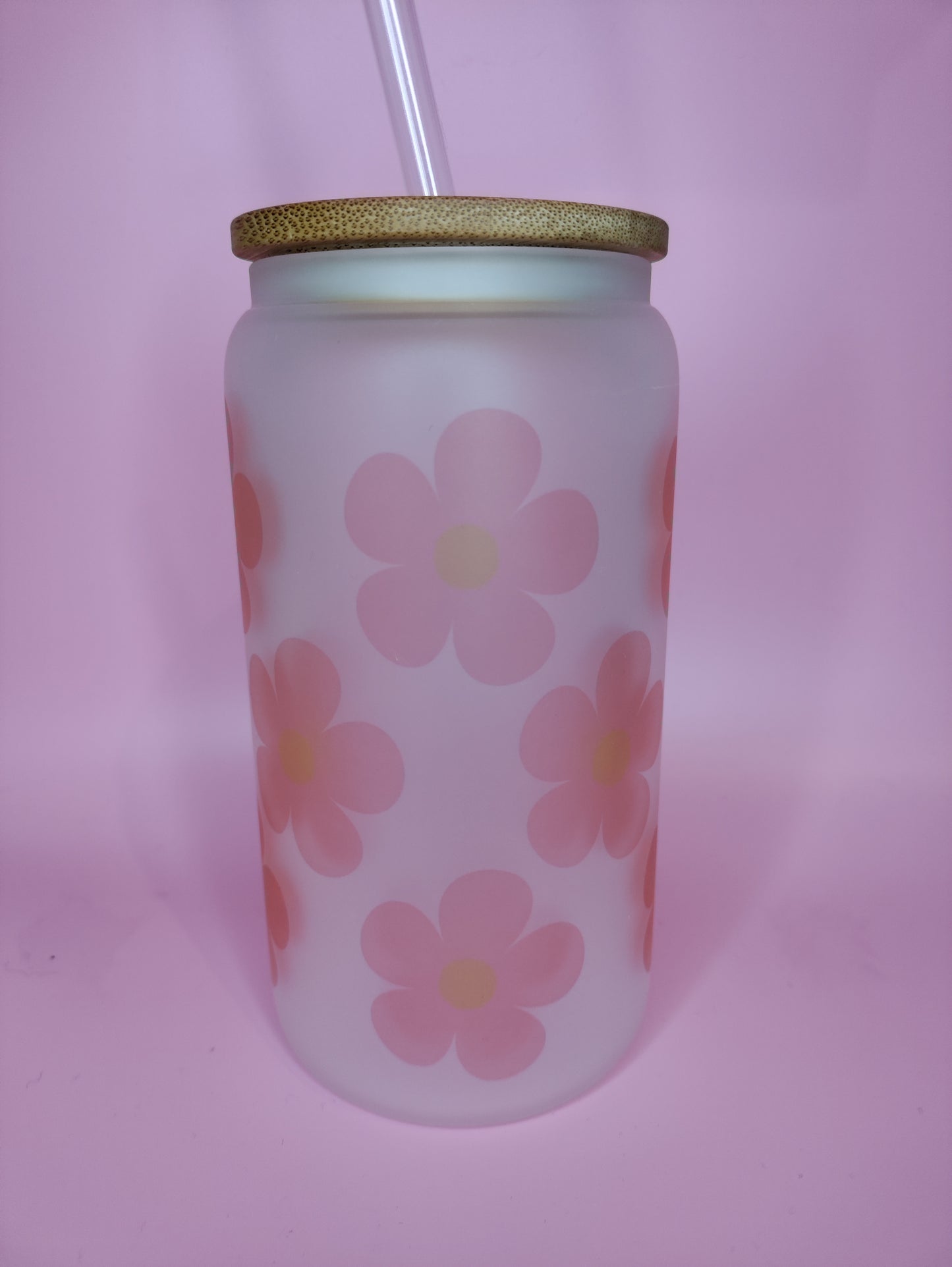 OOPS! Pink Flower Glass Can