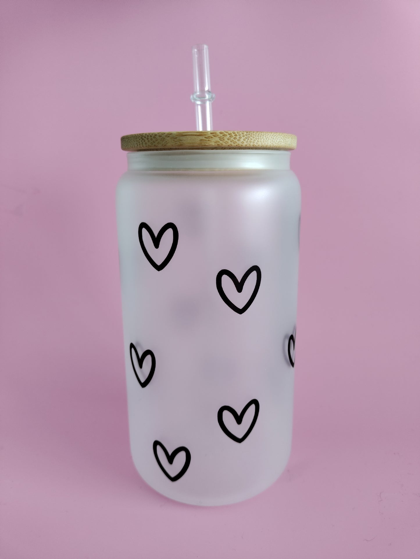 Heart Frosted Glass Can