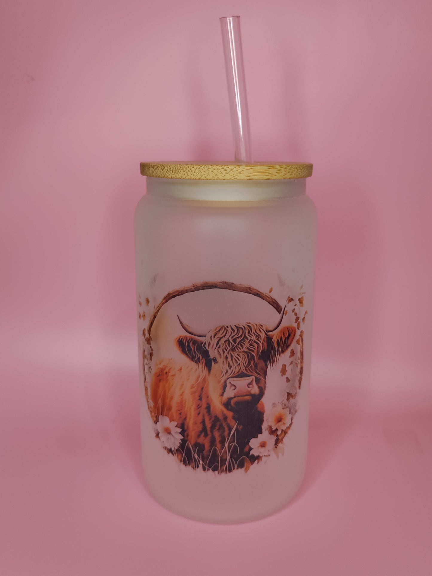 Highland Cow Glass Can