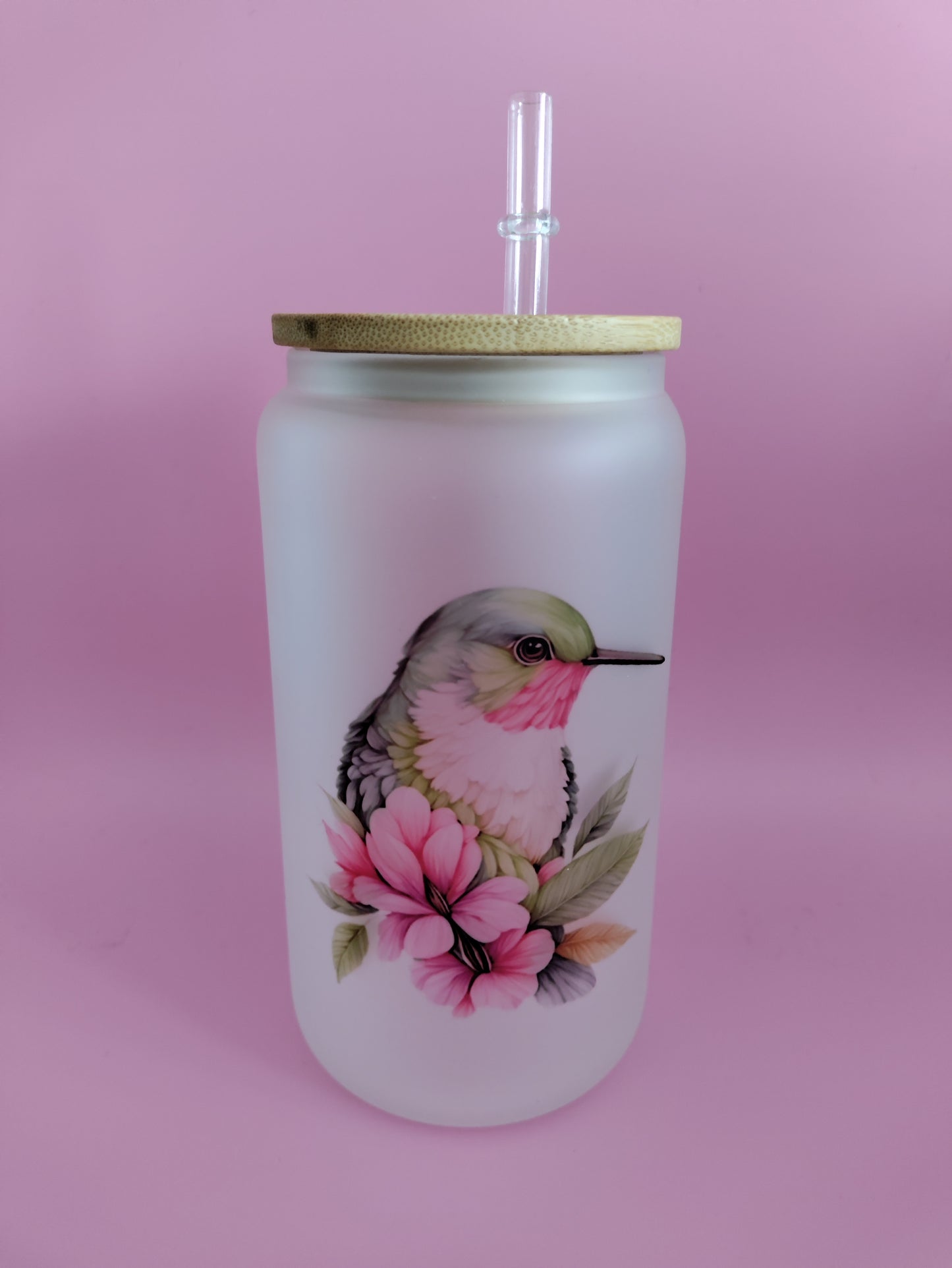 Humming Bird Frosted Glass Can