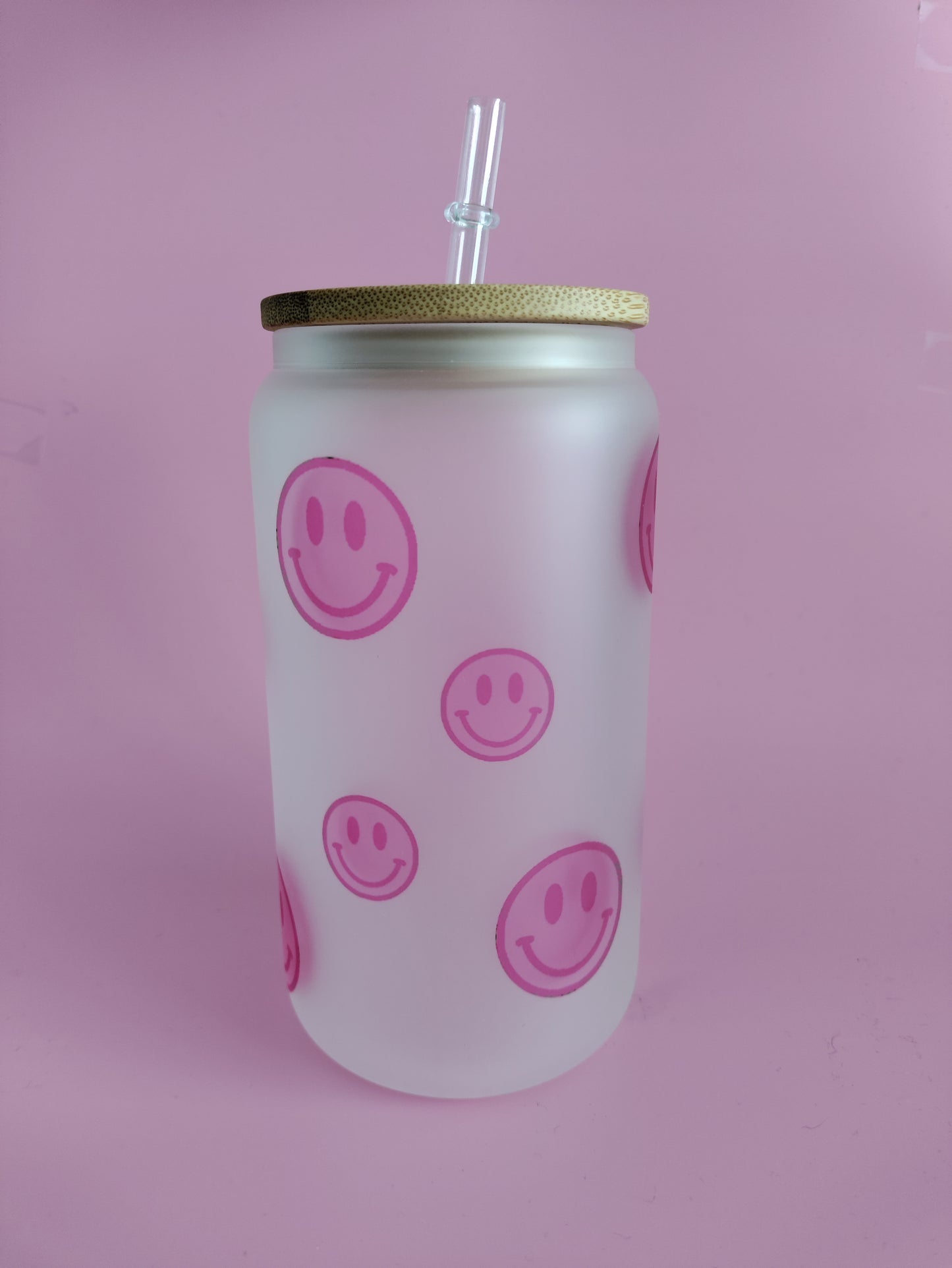 Happy Smiley Frosted Glass Can