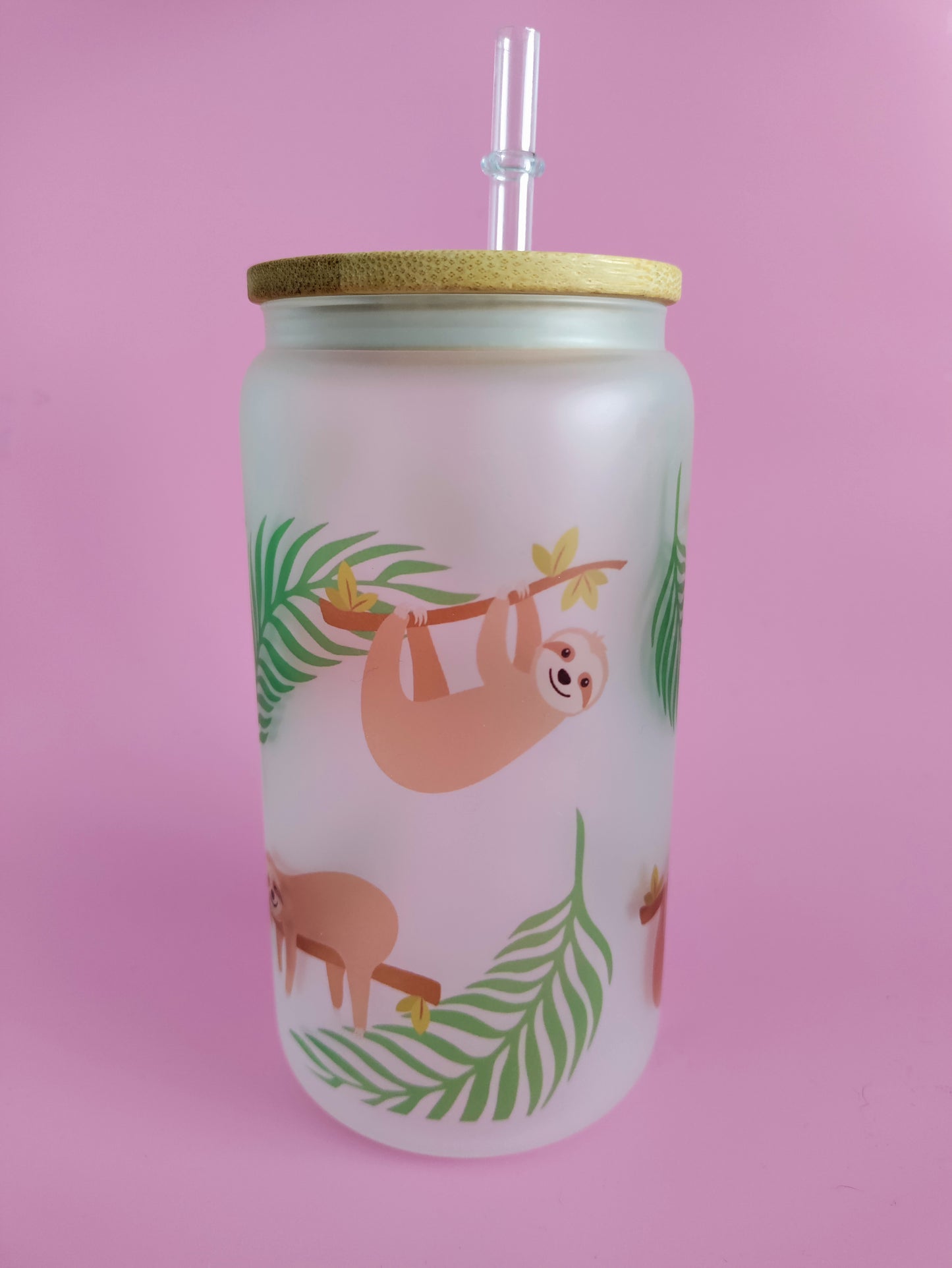 Sloth Frosted Glass Can