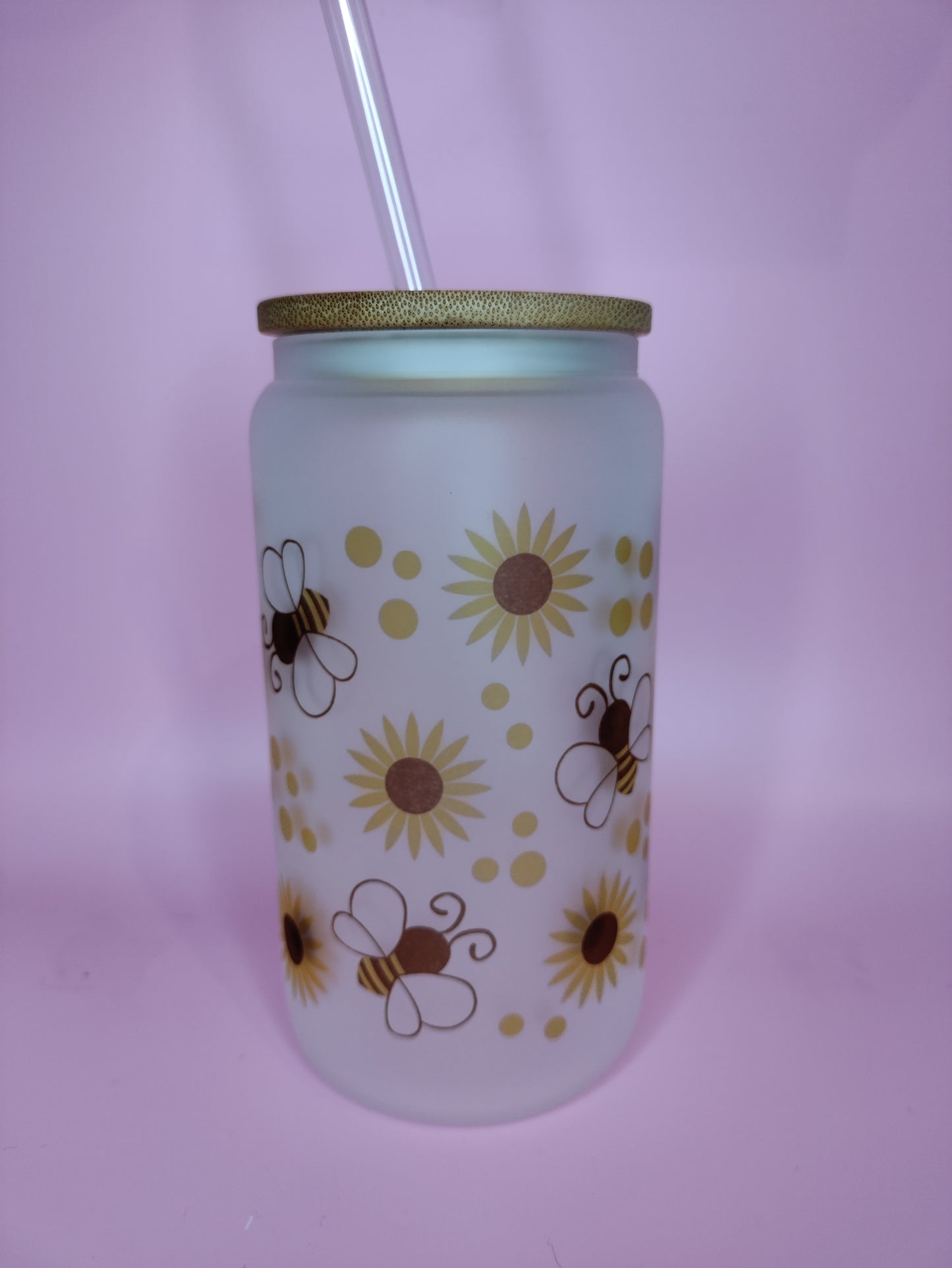 Sunflower Bee Glass Can